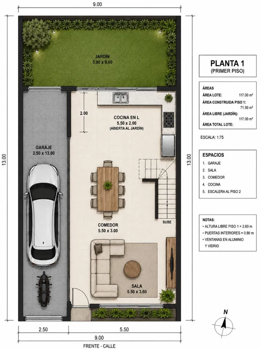 Plano del primer piso de la tipología B