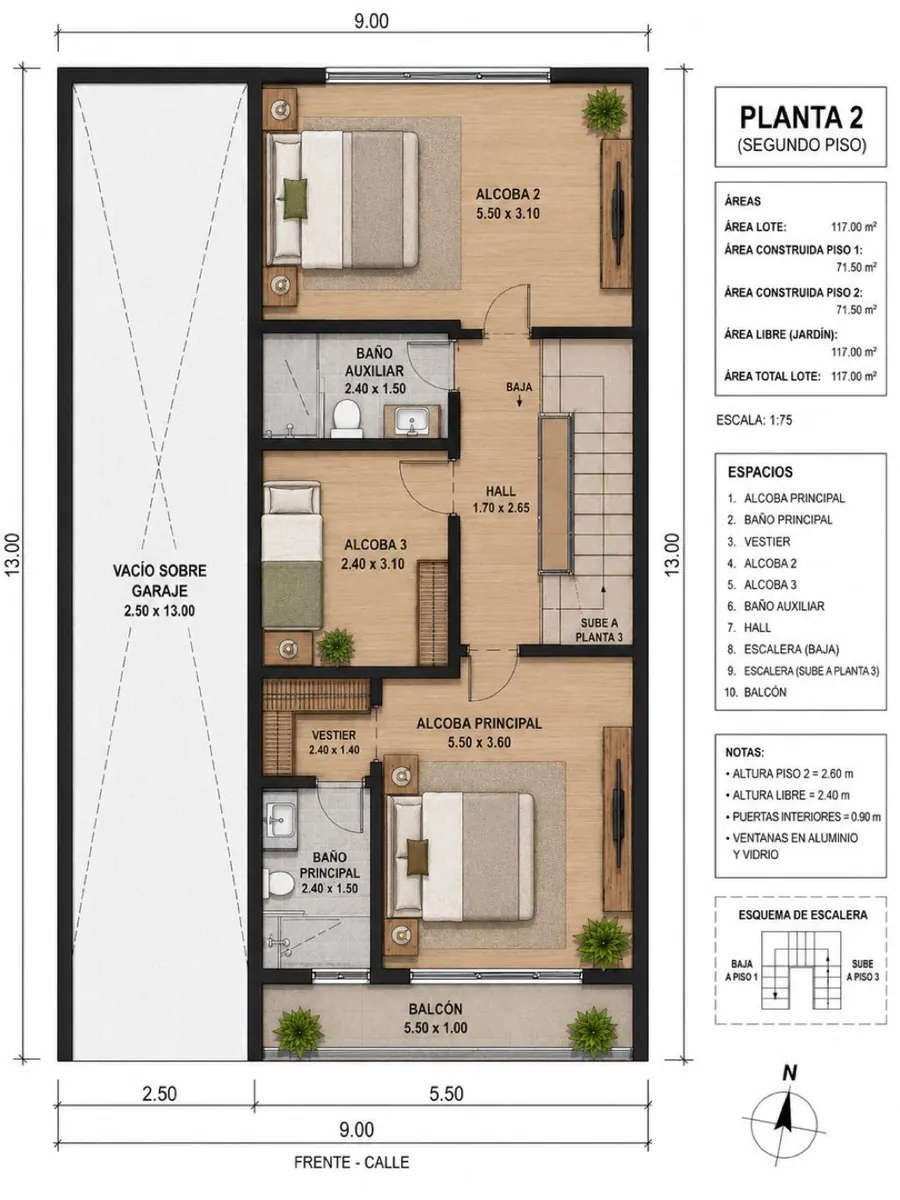 Plano del segundo piso de la tipología B